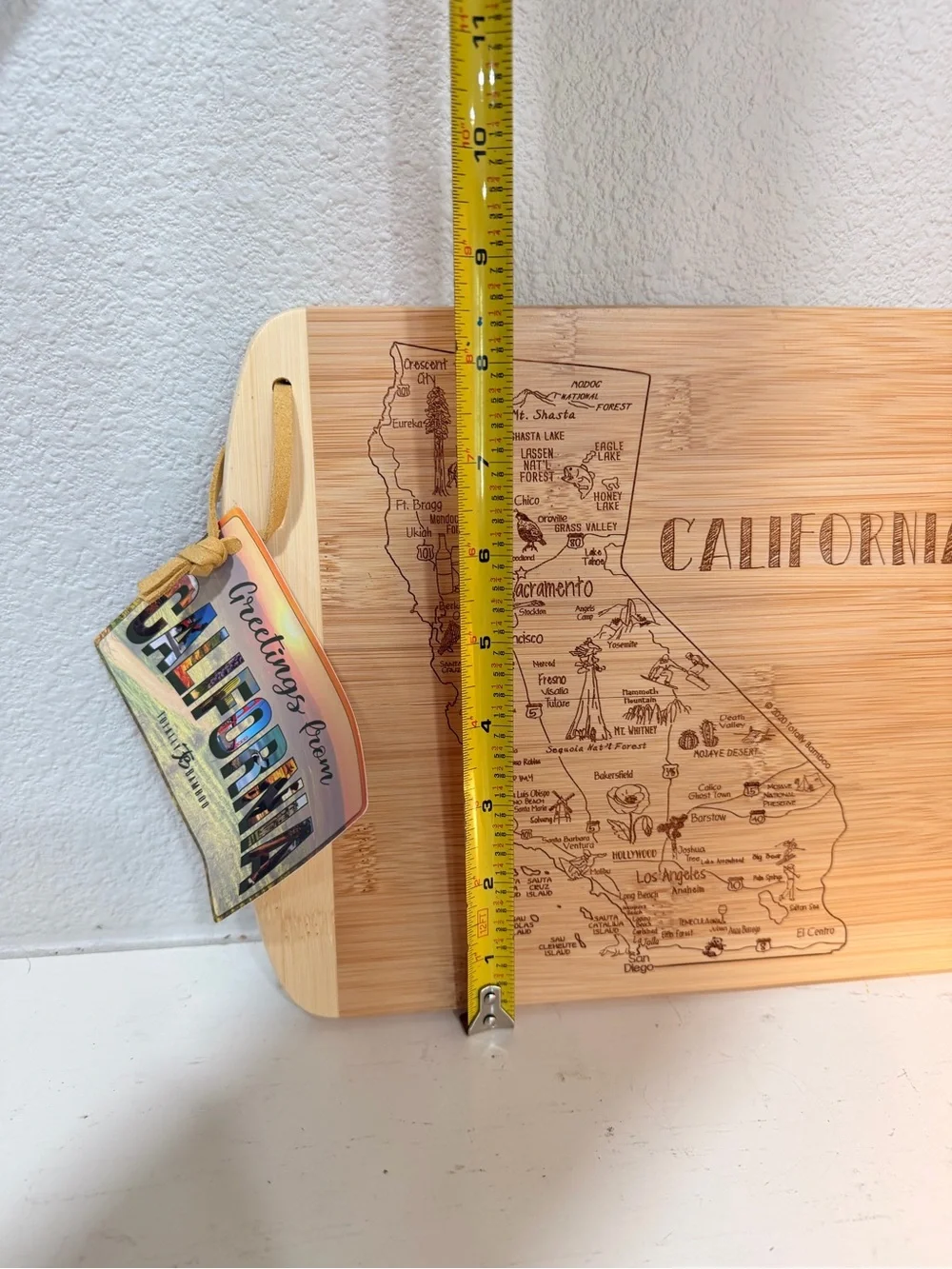 California Bamboo Cutting Board Engraved Map NWT Gift